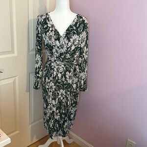 RACHEL Rachel Roy Dark Green and White Floral Long Sleeve Dress